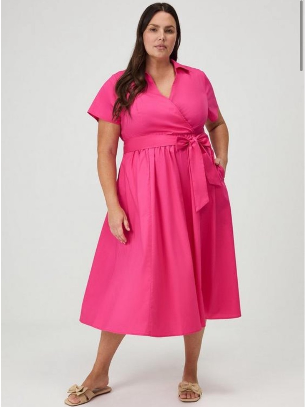 Torrid Cotton Poplin Surplice Midi Dress Size 00/US10 Beetroot Purple (Pink) NWT - Picture 7 of 16